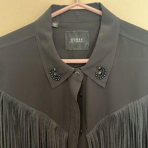 Black bead and fringe detailed Guess button down shirt. Dressy western look.